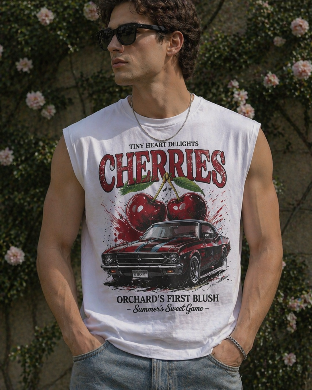 AUREVON Vintage Muscle Car Graphic Sleeveless Tee